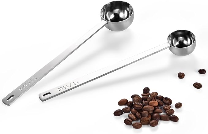 U-Taste Coffee Scoop 1&2 Tablespoon: 18/8 Stainless Steel Measuring Scooper for Ground Coffee, Bean, Powder, Espresso, 6.9in Long Handle Metal Meaure Spoon for Canister, Jar(1&2Tbsp/15&30ml, Silver) | 18/8 Stainless Steel Tablespoon Scoop, Long Metal C...