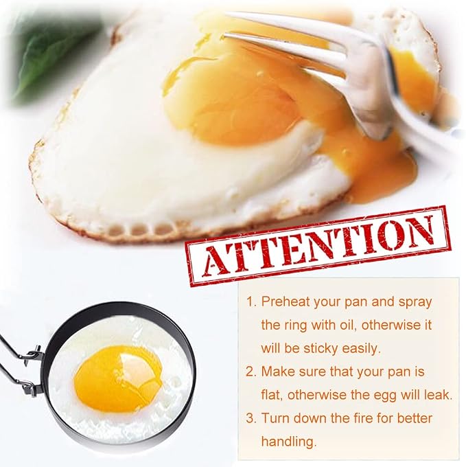 COTEY 3.5" Egg Rings Set of 2 with Silicone Handle, Large Ring for Frying Eggs, Round Mold for English Muffins - Griddle Cooking Shaper for Breakfast | Stainless Steel Fried Egg Cooker Ring Molds for English Muffin. Heat-resistant Silicone Handles Idea...