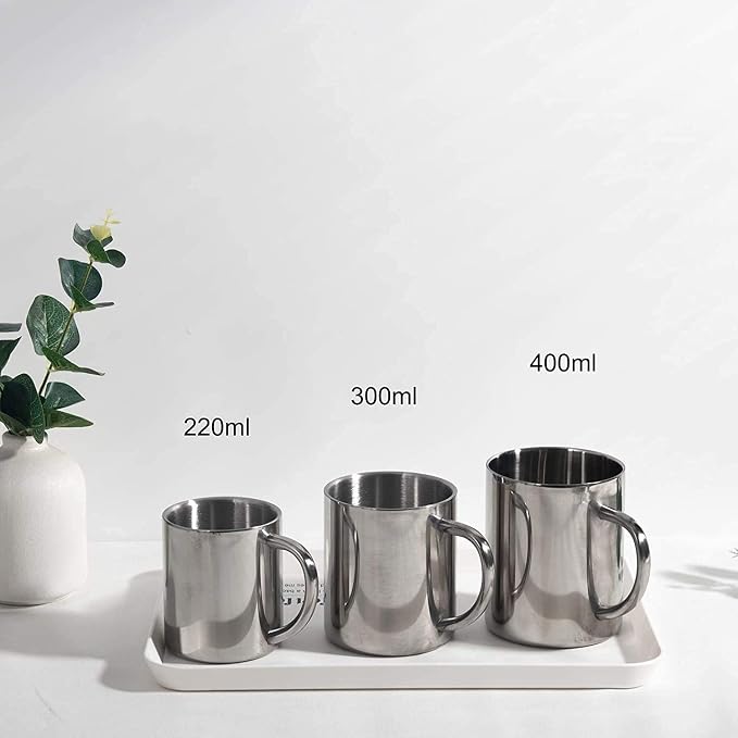 IMEEA Small Coffee Mug 10oz Double Wall Stainless Steel Cups, Set of 2