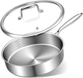 EWFEN 12 Inch Tri-Ply Stainless Steel Frying Pan, Compatible with All Cooktops Up to 600℉, Large Frying Pan with lids, Induction-Ready Skillet, Dishwasher and Oven Safe, Even Heat, 12" Saute Pan+Lid