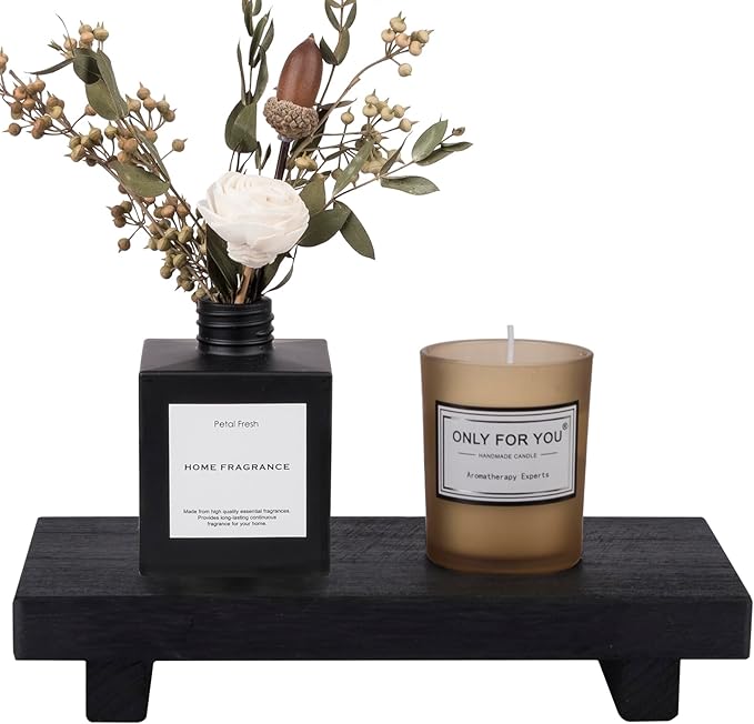 Wood Bathroom Tray Farmhouse Decor Kitchen Soap Holder, 8.7" x 3.6" Black | Waterproof, Lightweight, Easy Clean, Small Wooden Riser Pedestal Stand Accessories for Office Desk, Vanity, Counter, Sink
