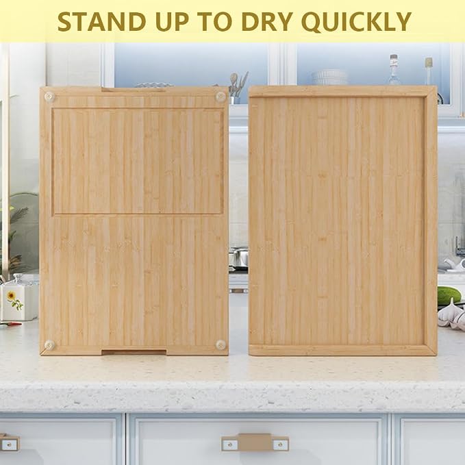 Bamboo Cutting Board Double Sided 28” x 18” with Juice Groove, Large Wooden Cutting Boards for Kitchen, Wood Chopping Board with Side Handles for Fruit, Meat, Kneading Dough