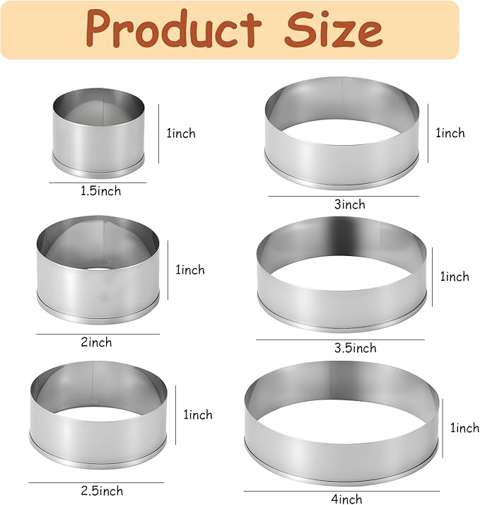 6 PCS Round Cookie Cutters (1.5,2,2.5,3,3.5,4 Inch), Stainless Steel Cookie Cutter, Kitchen Baking Utensils,Suitable for Making Cookies, Cakes, pizza and More.