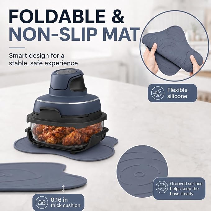 2 Pcs Silicone Heat Resistant Mat & Splatter Shield, Blue | Foldable Silicone Accessories for Air Fryer Countertop Protection Cooking Prep and Kitchen Use