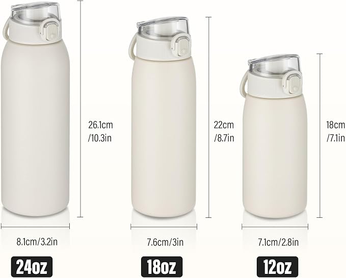 Insulated Water Bottle 12 oz with Dustproof Lid, Carry Handle & Tea Infuser, BPA-Free & Leakproof, Stainless Steel Water Bottles Ideal for Fitness, Hiking, Office & Outdoor Use （Beige ）