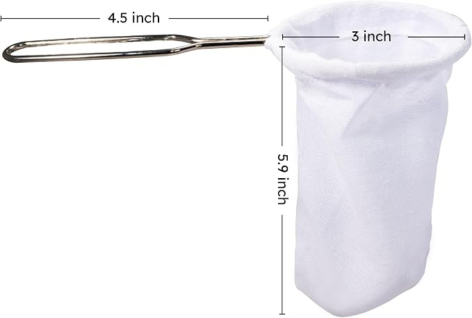 Traditional Thai Style Stainless Steel Reusable Mesh Filter for Thai Tea, Coffee & Loose Leaf Drinks, Strainer Sock 3 Inches