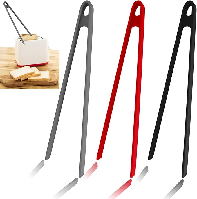 3PCS Silicone Toast Tongs, Trivet Tongs for Cooking, 11.8Inch Silicone Kitchen Tong with Anti-slip Design, Long BBQ Grilling Tong for Toaster, Pan Fried Steak, Barbecue and Salad by Sunenlyst