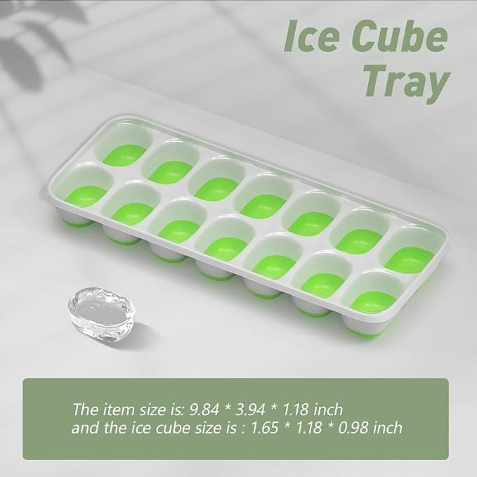 ChefAide Ice Cube Tray with Lid, 2 Packs 28 Cubes Durable Stackable Ice Cube Trays for Freezer with Removable Lids, Easy-Release Plastic & Silicone Ice Tray for Cocktail, Coffee.