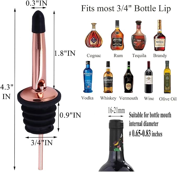 Pafusen 24 Pack Liquor Bottle Pourers, Liquor Pour Spout for Liquor Bottles, Stainless Steel Olive oil Dispenser Spout, Alcohol Pourer Spouts Dust Caps Covers, Rose Gold