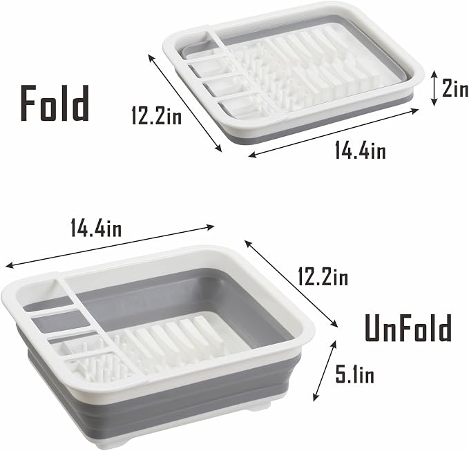 Collapsible Dish Drying Rack, Foldable Dinnerware Drainer Organizer for Storage Kitchen Counter RV Accessories Portable Rack Holders for Dishes Plates and Cups Camping Travelling Space Saver Essential