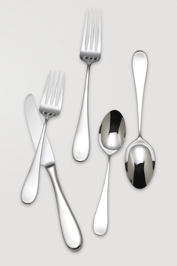 Reed & Barton Dalton 5Pc Flatware Place Setting, 5 Piece, Silver | silver, dishwasher safe | includes knives, forks, and spoons | heavy duty, cutlery set for kitchen and dining, utensil set