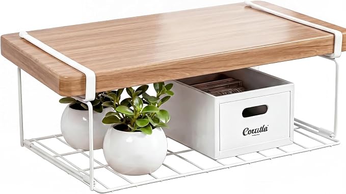 Under Shelf Basket, 15" Metal Under Shelf Storage, Space Saving Cabinet Organizers and Storage for Kitchen Pantry, Bookshelf, Cabinet, Bathroom,White
