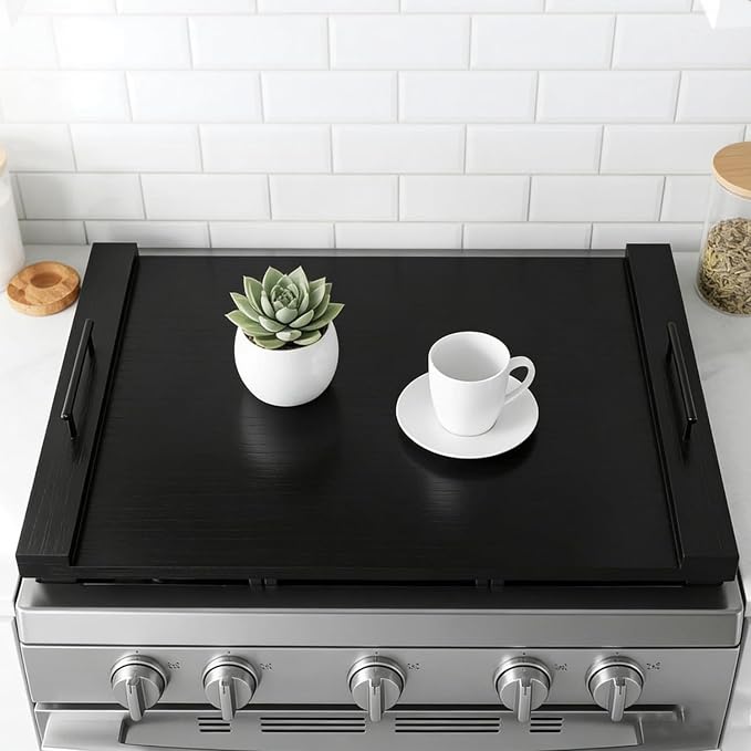 Wooden Stove Top Cover 30x22 with Handles for Gas Electric, Sink | coffee bar or serving station - Use this noodle board stove cover to keep everyday essentials organized and within reach.