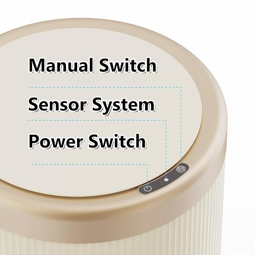 URALFA Bathroom Trash Can with Lid, Automatic Motion Sensor Trash Can | 2.8 Gal Bathroom Garbage Can Touchless, Smart Waterproof Trash Bin for Bedroom, Office, Restroom, Cream White and Gold