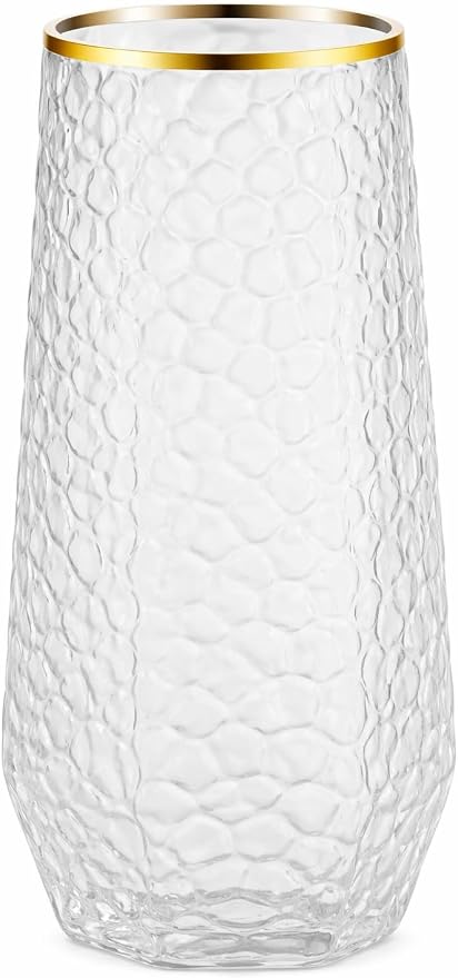 Oojami 48 Pack Plastic Champagne Flutes Stemless 9oz & 12oz Gold Rim Ribbed | Disposable Champagne Glasses, Mimosa Cups, Heavy Duty BPA-Free Shatterproof Recyclable, Wedding Birthday Cocktail Party