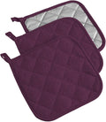 DII Basic Terry Collection Quilted 100% Cotton, Potholder, Eggplant, 3 Piece