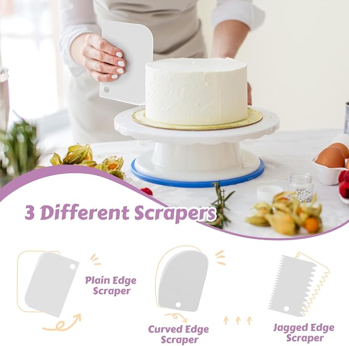 Dessert Decorating Syringe Set, Stainless Steel Frosting & Icing Piping Kit with 6 Tips and 9 Silicone Cupcakes,3 Cream Scraper for Cake Decorating Tools Cupcake Decorating Kit (Purple)