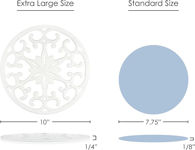 GASARÉ, Extra Large, Thick, 10" Silicone Trivets for Hot Dishes, Pots, and Pans, Hot Pads for Countertops, Flexible, Dishwasher Safe, 10 x ¼ Inches, Set of 3, White