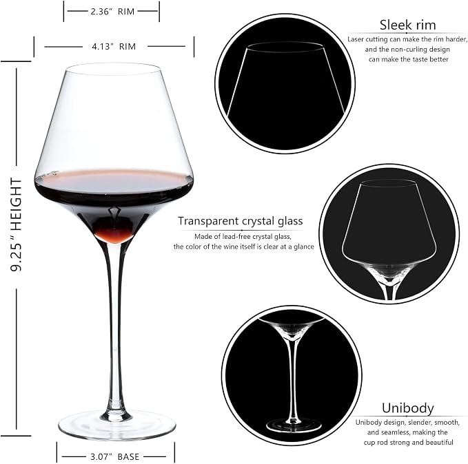 BACLIFE Red Wine Glasses Set of 4, Hand Blown Crystal Wine Glasses, 20 oz | Clear Large Burgundy Wine Glasses for Wedding,Anniversary,Christmas,Perfect Gifts or Daily Use