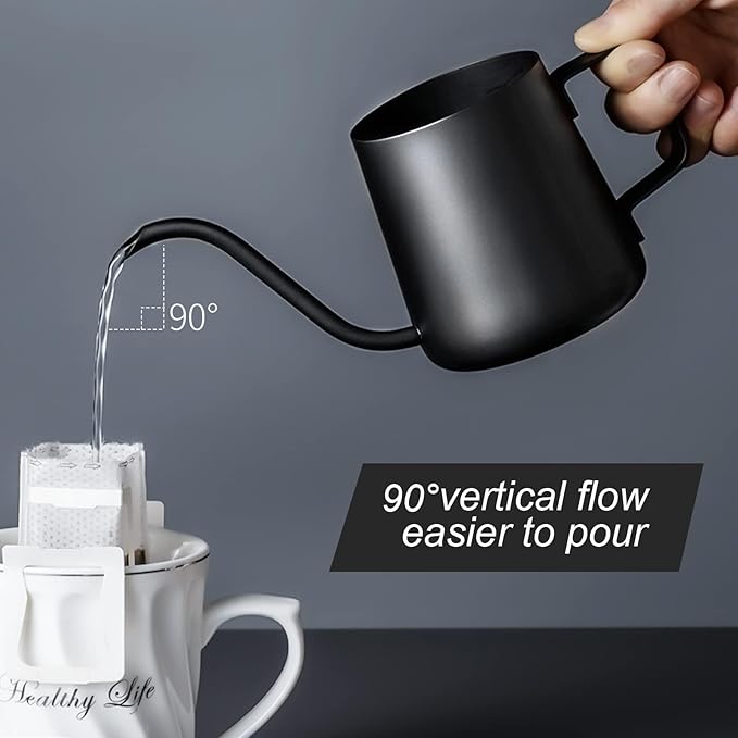 PARACITY Pour Over Kettle, 12 oz Stainless Steel Gooseneck Coffee Pot | Pour over coffee pot with lid, narrow spout and hanging handle for single-cup drip coffee or tea during travel and camping