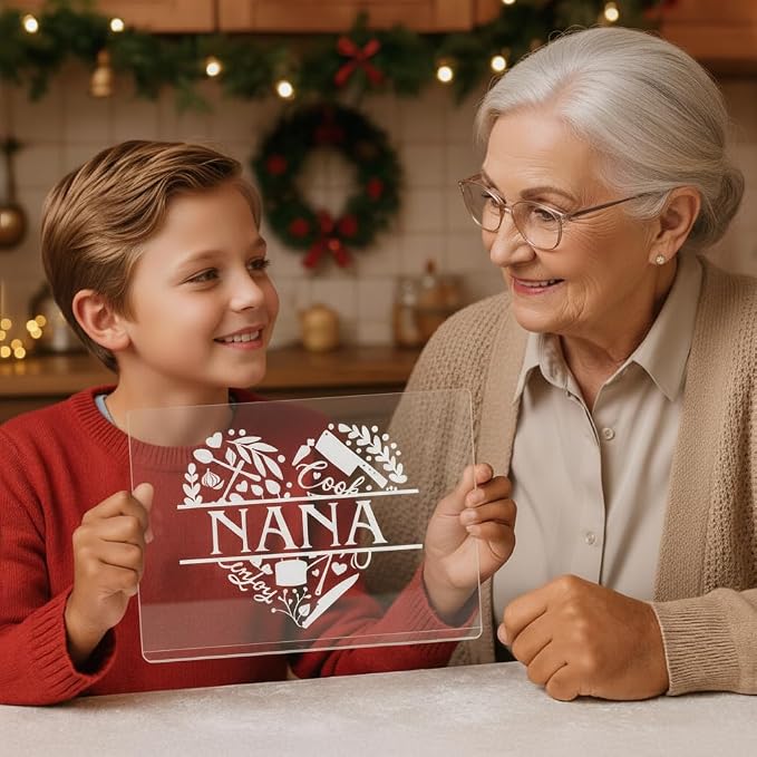 Nana Birthday Gifts from Grandchildren - Engraved Acrylic Cutting Board with Counter Lip, Clear Countertop Protector Cooking Gift for Nana Christmas Grandparent Day Presents Aesthetic Kitchen Decor