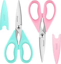 iBayam Cute Kitchen Scissors All Purpose Heavy Duty Meat Poultry Shears | Pastel Pink, Mint Blue, Built-In Bottle Opener, Protective Sheath, Dishwasher Safe, Stainless Steel, Comfort Grip, Left/Right