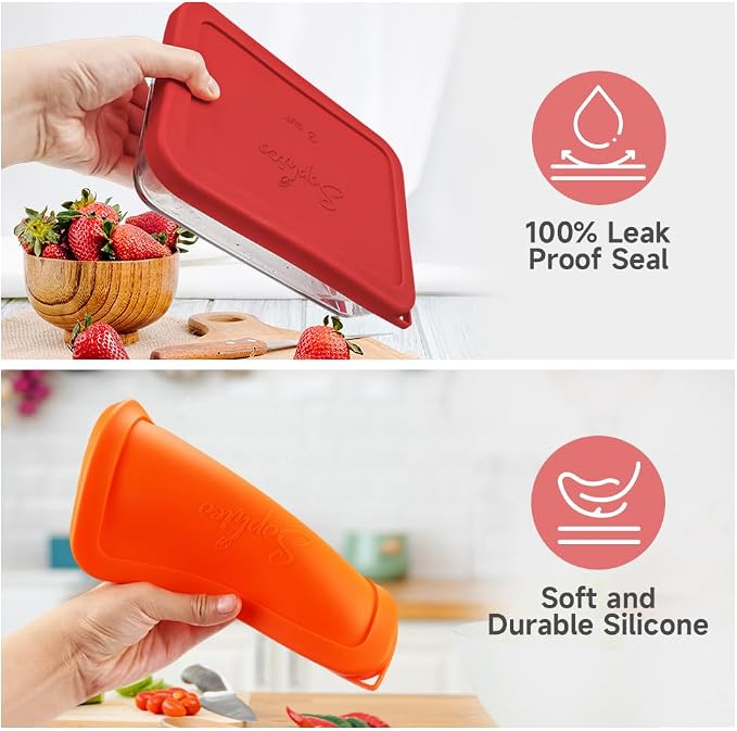 SOPHICO 3 Cup Rectangle Silicone Replacement Lids for Pyrex 7210-PC Glass | Food Grade Silicone, Leakproof、Airtight Lids, Dishwasher Microwave Safe