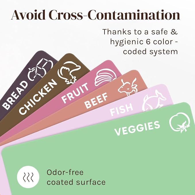 Extra Thick Pastel Flexible Plastic Cutting Board Mats with Food Icons & EZ-Grip Waffle Back, (Set of 6) Dishwasher Safe. Cutting Boards for Kitchen, Cutting Mat, Plastic Cutting Boards Cooler Kitchen