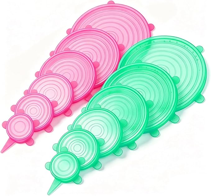 12 pcs Silicone Stretch lids set(6 Sizes,pink&green) | Reusable Food Storage Covers ,Flexible to Fit All Shape of Containers,Food Cover to Keep Food Fresh