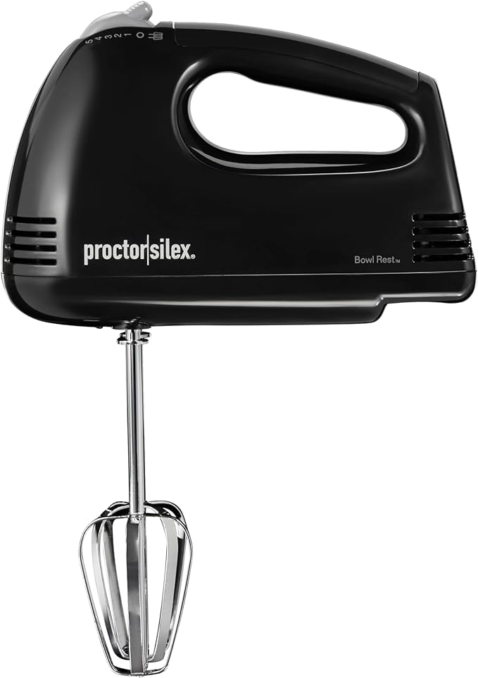 Proctor Silex Easy Mix 5-Speed Electric Hand Mixer with Bowl Rest | Compact and Lightweight | 100 Watts of Peak Power | Black | 62507PS