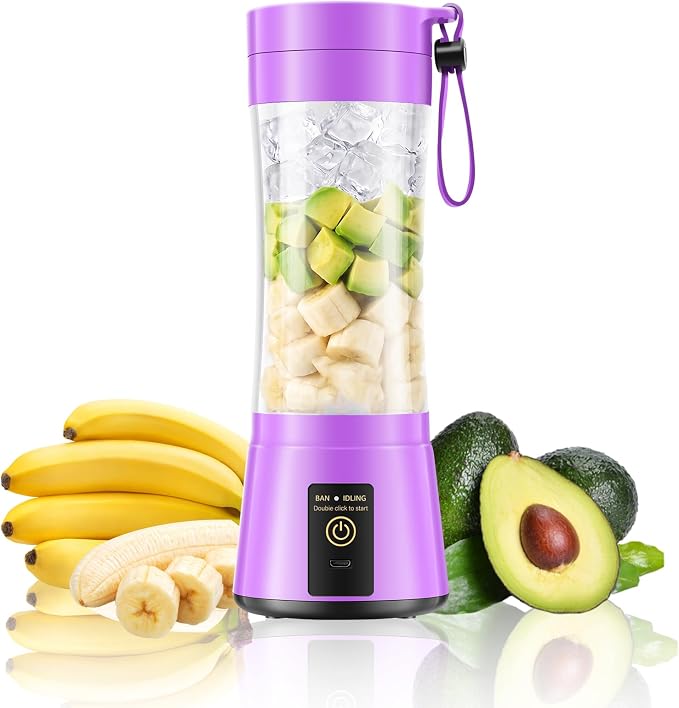 Mini Portable Travel Smoothies Blender - 380ML Personal Size Blender | BPA Free Traveling Cup & 6 Blades, Powerful Blending Small Blender Convenient to Squeeze Juice in Travel Sports Picnic