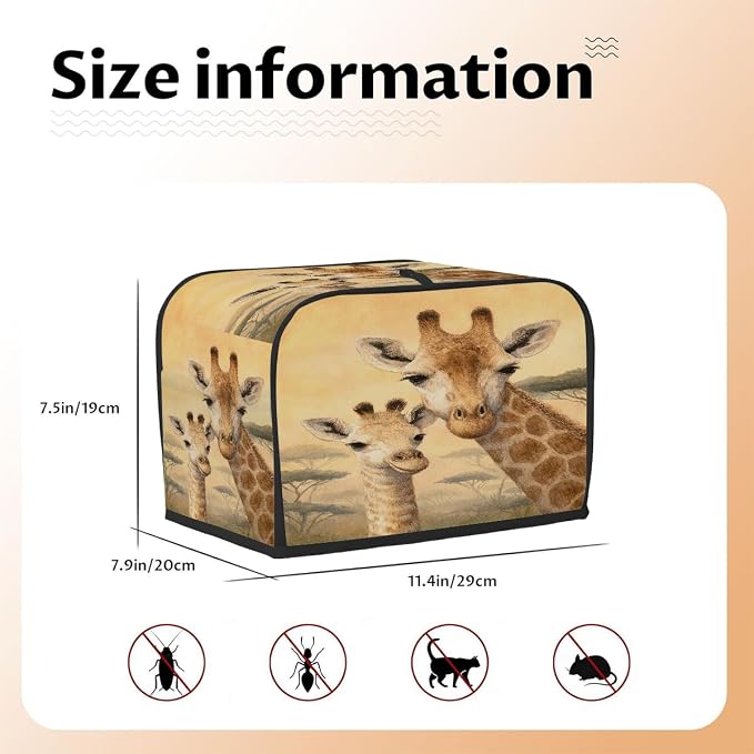 2 Slice Toaster Cover Giraffe Animal Cute Toaster Covers Two Slice Wide Slot Waterproof and Dustproof Covers for Wide Slot Toasters and Small Appliances Kitchen Decor Gifts