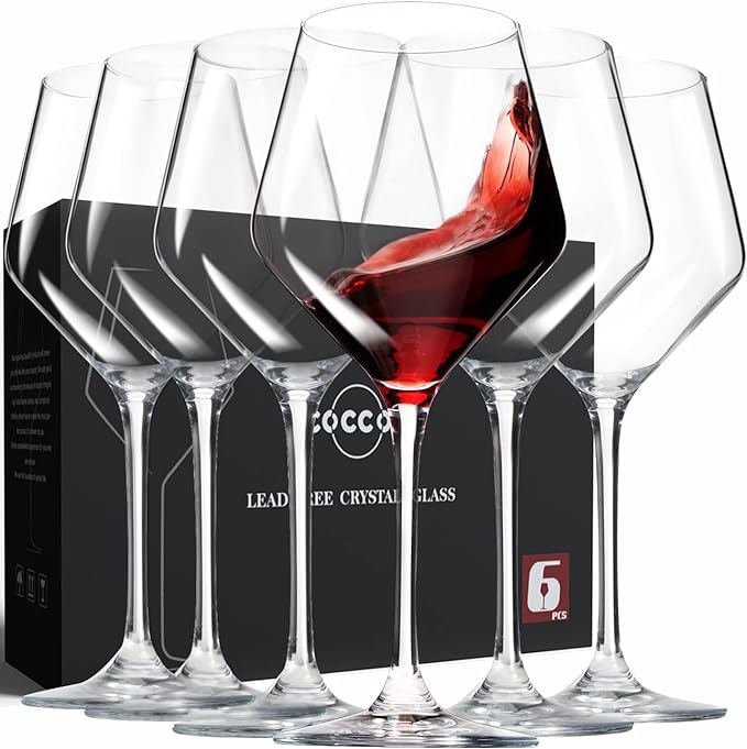 coccot Wine Glasses,White Red Wine Glasses Set of 6,Lead-Free Premium Crystal Clear Glass,Hand Blown Italian Style Burgundy Long Stem Wine Glasses,Great Gift Packaging(16oz,6pack)