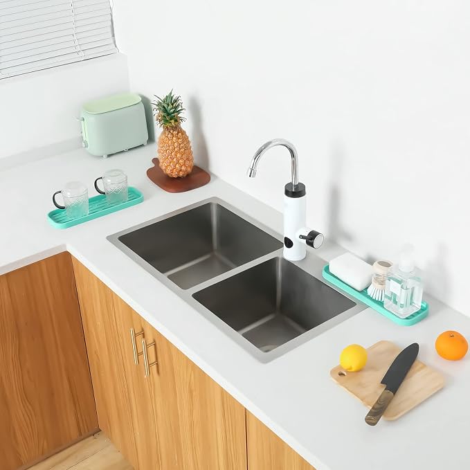 MicoYang Silicone Kitchen Sink Organizer Tray for Multiple Usage,Eco-Friendly Sponges Holder for Kitchen Bathroom Counter or Sink,Dish Soap Dispenser,Scrubber,Bottle,Cup (Mint, 12"×4")