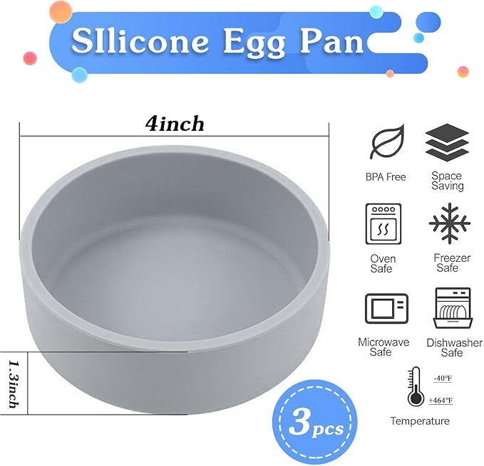 3Pcs ZHYEEDAA Air Fryer Egg Mold,Silicone Egg Molds, Individual Egg Bite Maker Reusable Egg Molds, Microwave Egg Cooker, BPA Free, Dishwasher Safe (Round2)