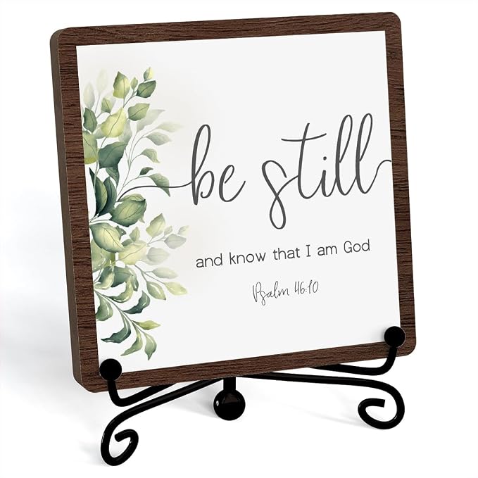 Be Still And Know That I Am God Table Sign, Farmhouse Bathroom Decor, Eucalyptus Desk Decor For Living Room Home Office Mantle Coffee Bar Bookshelf Kitchen Entryway (C10)