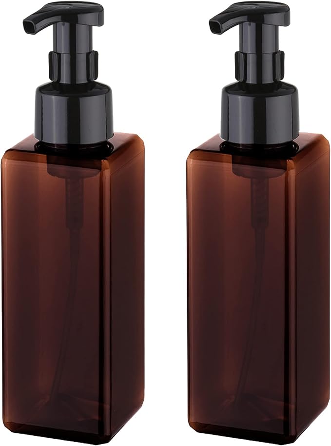 Foaming Soap Dispenser, 34oz Plastic Refillable Pump Bottle, 2 Pack, Amber | Hand Dispenser for Liquid Soap, Shampoo & Body Wash – Saves Soap with Rich Foam, Reusable, Easy to Refill, BPA-Free