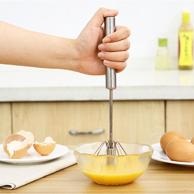 3 Pack Stainless Steel Egg Whisk Versatile Easy Whisk Hand Push Rotary Milk Frother Cooking Beater Manual Mixer for Beating Eggs Mixing Whipping Smoothies Shakes (2 Styles)