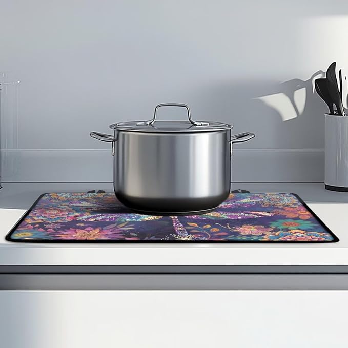 Boho Mandala Dragonfly Print Stove Top Covers for Electric Stove Stain Resistant Cooktop Cover 29.18 x 20.96 inch Stovetop Protector Pad Coffee Machine Mat for Flat RV Range