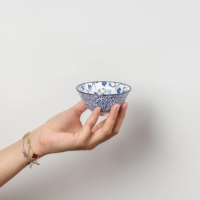 Selamica Ceramic Mini Bowl Set, 4 oz Dipping Bowls for Snack Side Dishes Condiment, Set of 6, Vintage Blue