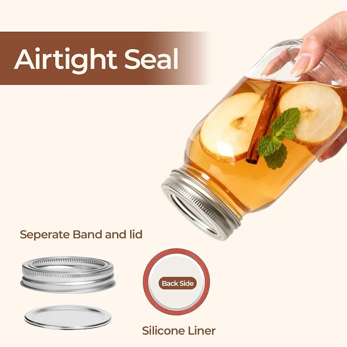 ComSaf 24 oz Mason Jars Regular Mouth 6 Pack, Tall Glass Jars with Lids | BPA-Free Materials, Canning Pickling Jam, Sauce Juice, Chunky Salsa, Large Capacity, DIY Favor