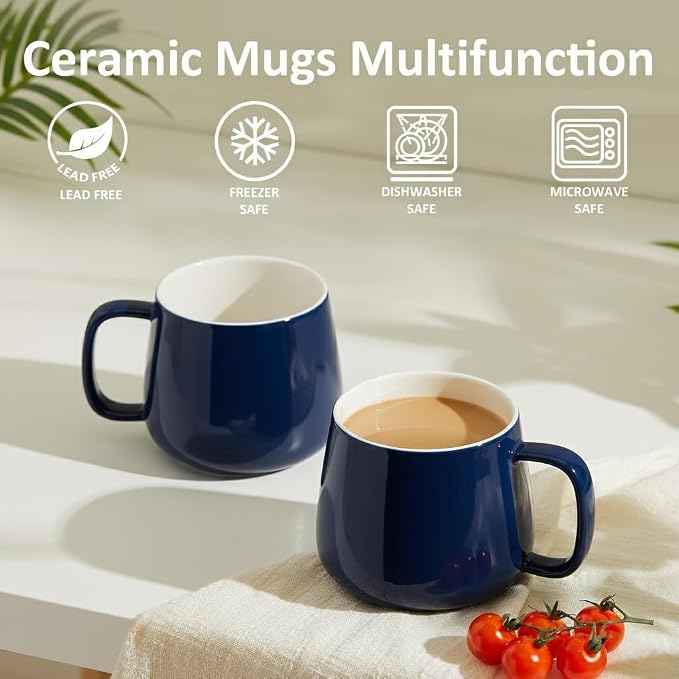Teocera 16oz Ceramic Coffee Mugs Set of 4 – Stackable Latte Cups, Microwave, Dishwasher & Oven Safe – Ideal for Coffee, Cappuccino, Hot Chocolate, Housewarming Gifts, Dark Blue