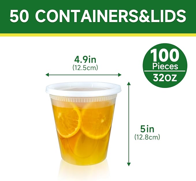 Dealusy 50 Set 32 oz Deli Containers with Lids | Leak-Proof BPA Free Plastic Take Out Bowls, Food Storage Containers for Takeout, Freezer, Microwave & Dishwasher Safe