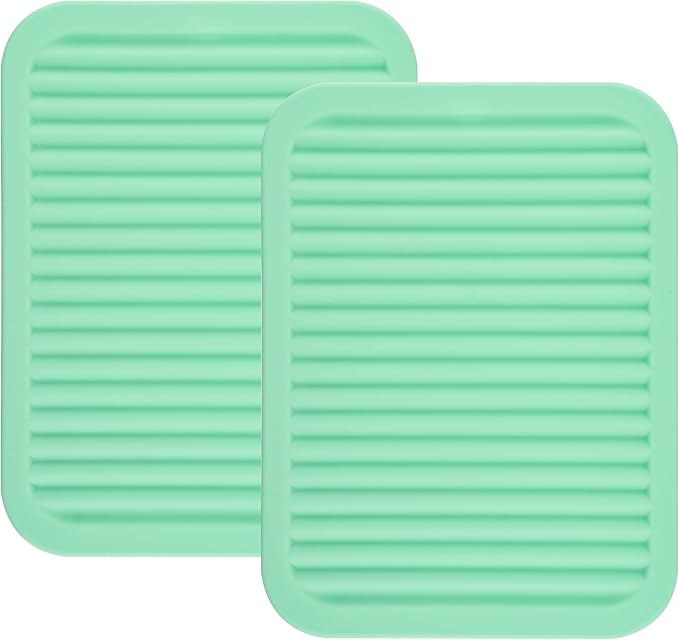 Silicone Trivets Mats for Dishes and Pots, Countertop, Table Hot Pads - Spoon Rest, Drying Mats Set of 2 (Mint Green)