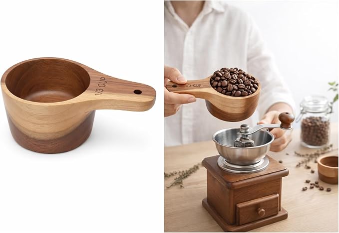 Wooden Measuring Cups and Spoons Set - Eco-Friendly Solid Acacia Wood, Laser Engraved Measurements, Perfect for Baking & Cooking - Ideal for Bakers (4-Pc Small Acacia Measuring Cups)
