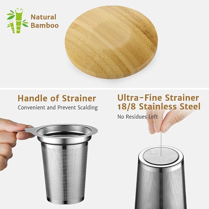 Tea Infuser Mug 14.5oz Insulated Heatproof Glass Tea Cup with Removable Infuser and Lid, Clear Glass Teacup 430ml Double Wall Borosilicate Glass Teacup for Loose Tea, Gifts for Parents Dad Mum