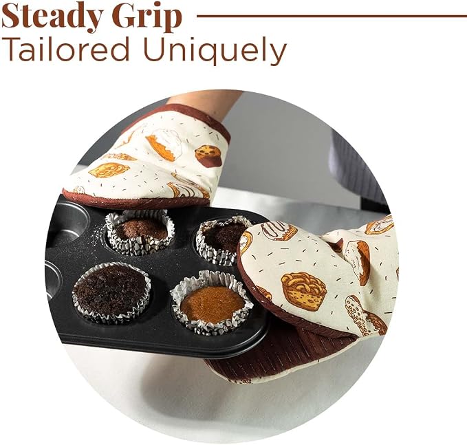Folkulture Fall Oven Mitts, Bakery, Set of 2, Heat Resistant - (5.75"x9") | 100% Cotton, Non Slip, Silicone, Cute Striped Mini Mits with Hanging Loop, Kitchen Décor, Cooking Gifts, New Home Essentials