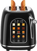 Mecity Toaster 2 Slice, Touch Screen Wide Slot Retro Toaster For Breads Bagel Muffin Waffle, House Warming Gift New Home, 120V 825W, Jet Black