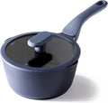 PRICUSIS Ceramic Nonstick Saucepan with Lid, 2 Quart Non Toxic Pot with Pour Spouts, Full Coated, 100% Dishwasher Safe, Induction Compatible, PTFE PFAS & PFOA Free, Blueberry Mist