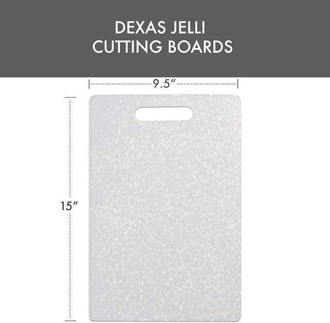Dexas Classic Jelli Cutting Board with Handle, 9 by 15 inches, White Granite Pattern